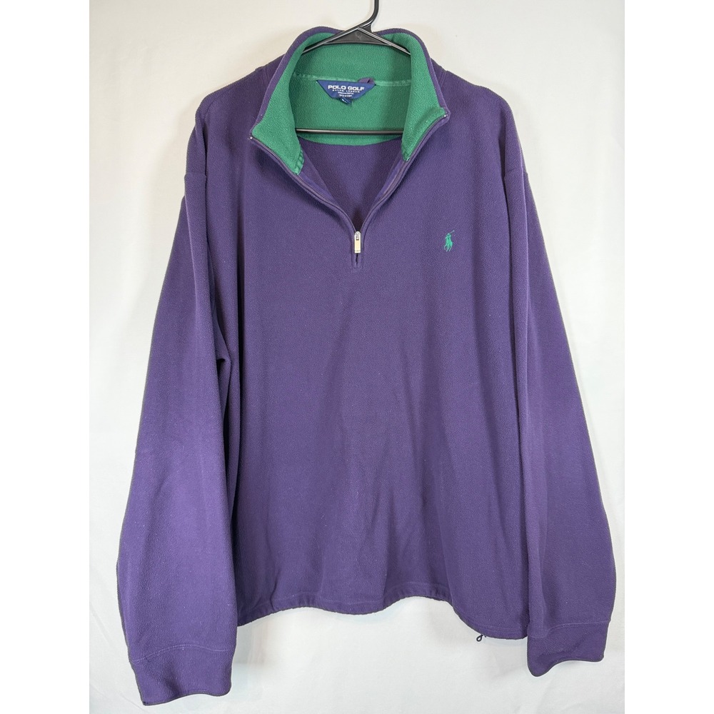Polo Golf Ralph Lauren Mens XXL Purple Green Quarter Zip Fleece Pullover Sweater